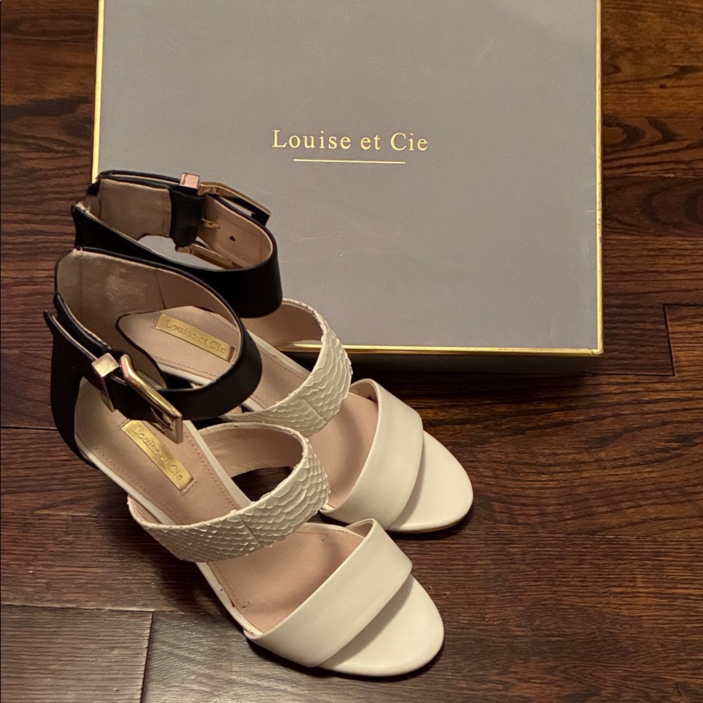 Louise et Cie Two-Tone White and Black Heel Sandals